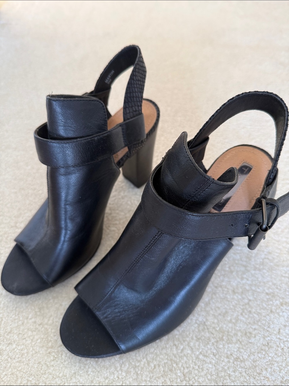 Tahari Black Leather Open-Toe Block Heel Slingbacks Size 8M
